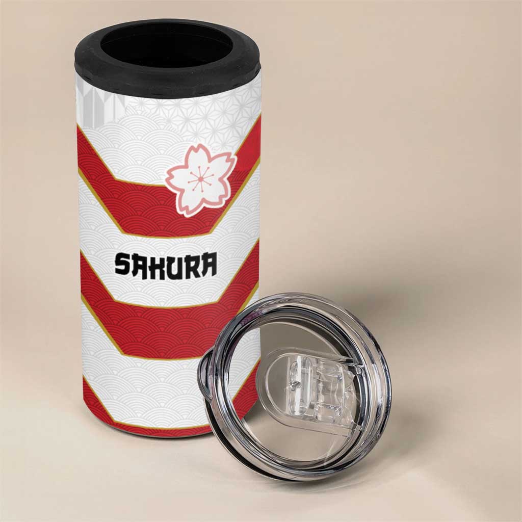 Japan Pacific Rugby 2022-23 Custom 4 in 1 Can Cooler Tumbler Red Sakura Japanese Wave Pattern