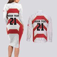 Japan Pacific Rugby 2022-23 Custom Couples Matching Long Sleeve Bodycon Dress and Long Sleeve Button Shirt Red Sakura Japanese Wave Pattern