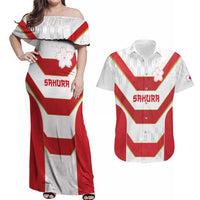 Japan Pacific Rugby 2022-23 Custom Couples Matching Off Shoulder Maxi Dress and Hawaiian Shirt Red Sakura Japanese Wave Pattern