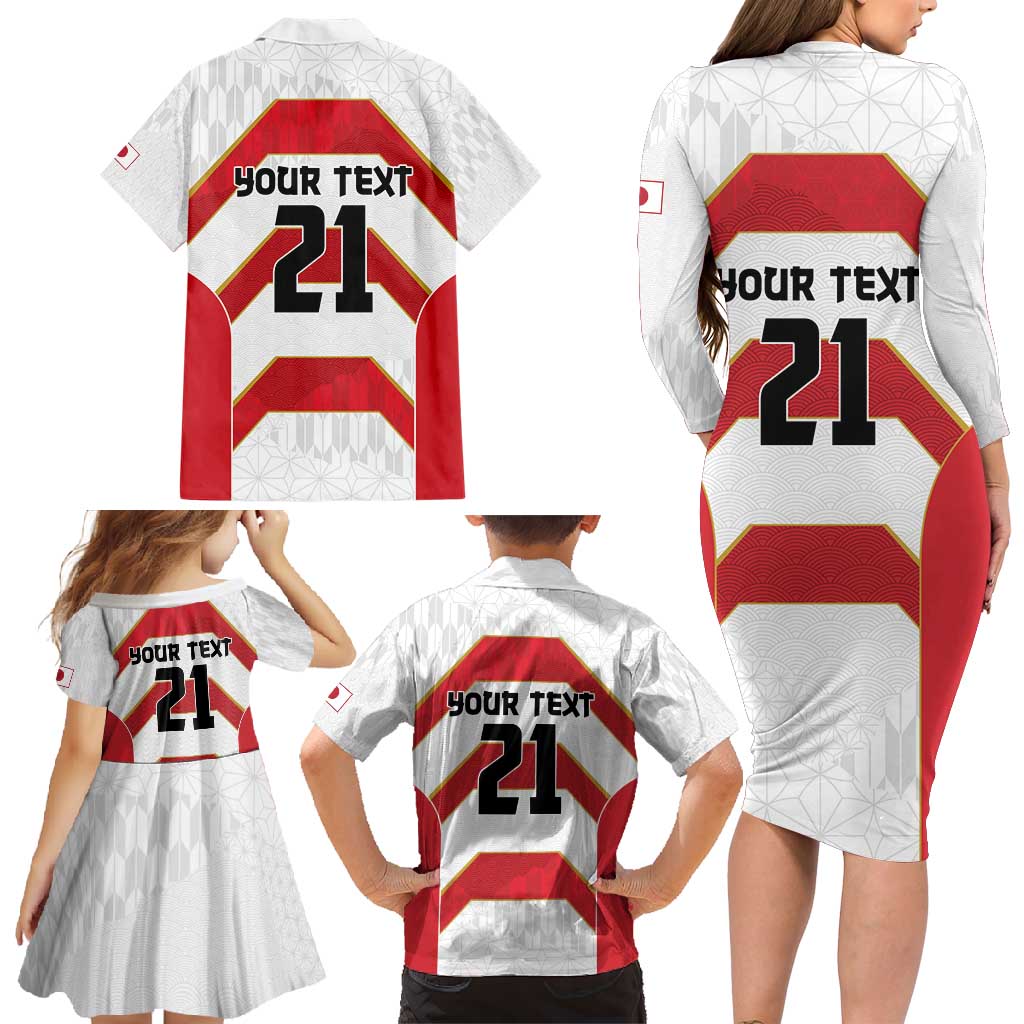 Japan Pacific Rugby 2022-23 Custom Family Matching Long Sleeve Bodycon Dress and Hawaiian Shirt Red Sakura Japanese Wave Pattern