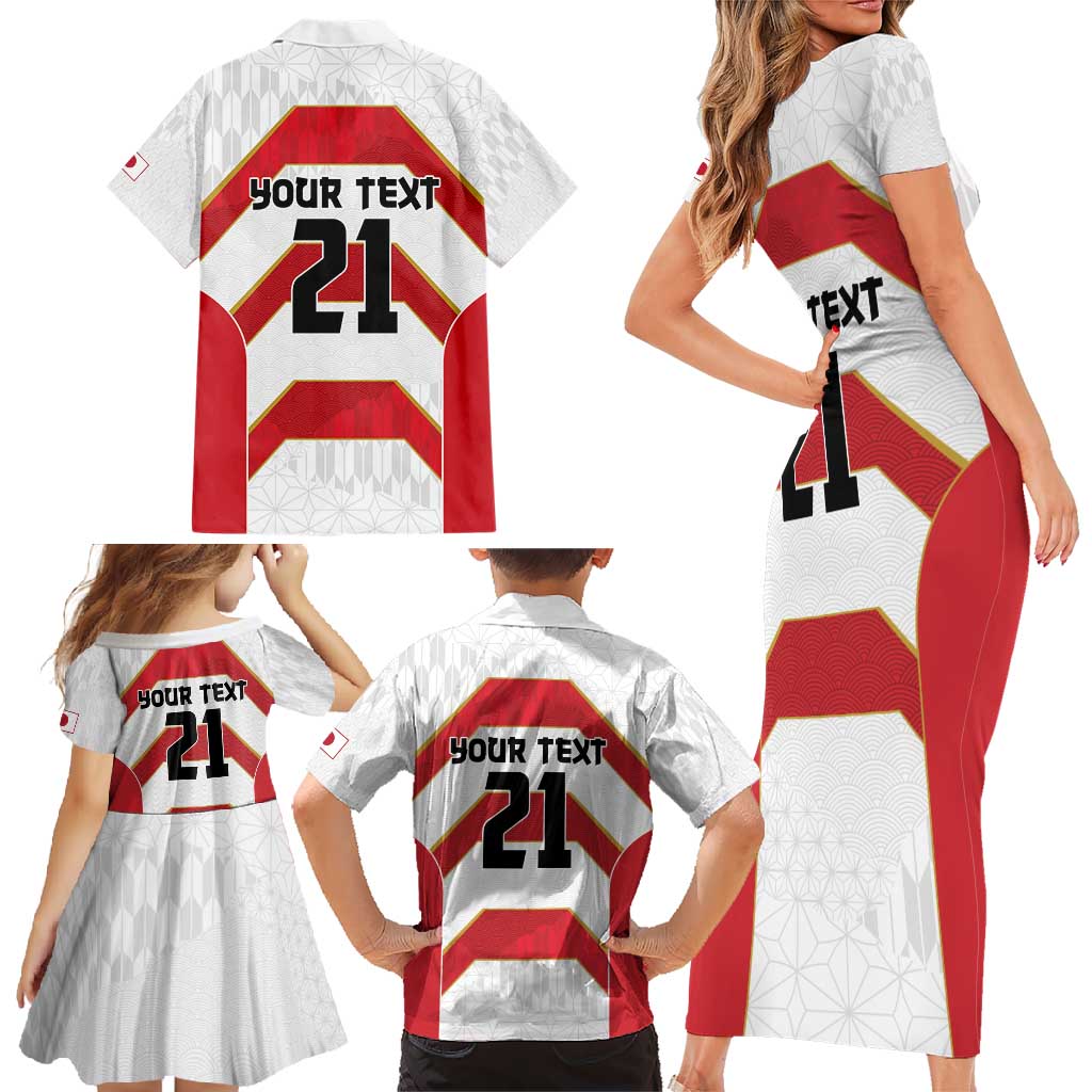 Japan Pacific Rugby 2022-23 Custom Family Matching Short Sleeve Bodycon Dress and Hawaiian Shirt Red Sakura Japanese Wave Pattern