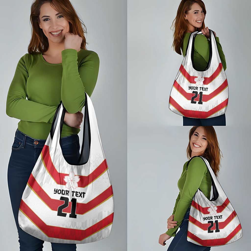 Japan Pacific Rugby 2022-23 Custom Grocery Bag Red Sakura Japanese Wave Pattern