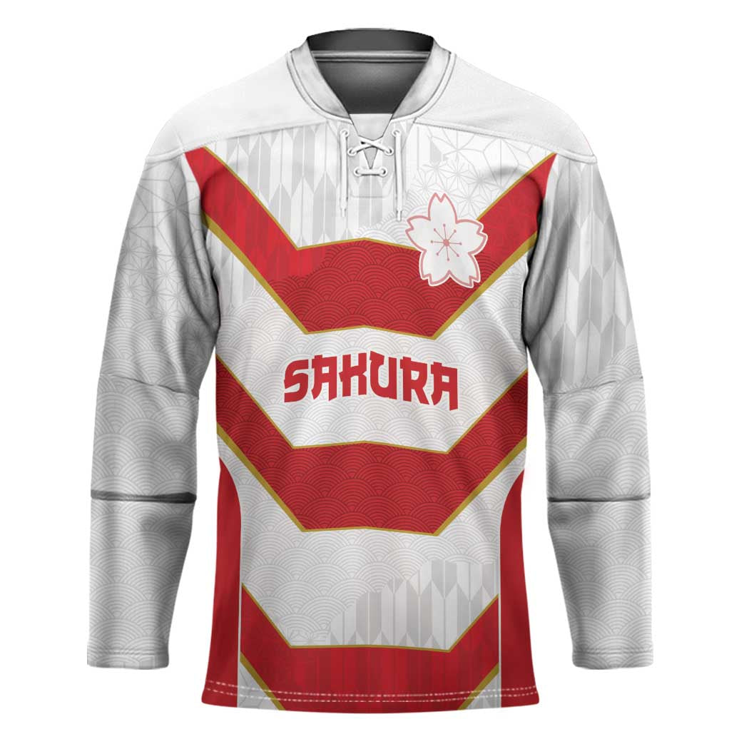 Japan Pacific Rugby 2022-23 Custom Hockey Jersey Red Sakura Japanese Wave Pattern - Polynesian Pride