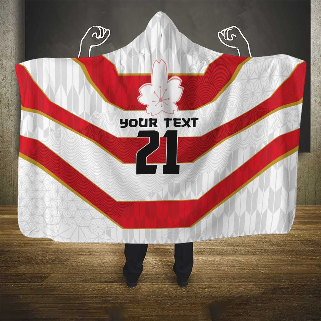 Japan Pacific Rugby 2022-23 Custom Hooded Blanket Red Sakura Japanese Wave Pattern