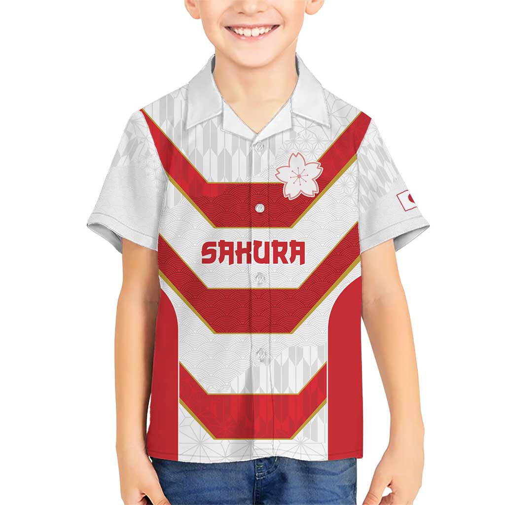 Japan Pacific Rugby 2022-23 Custom Kid Hawaiian Shirt Red Sakura Japanese Wave Pattern