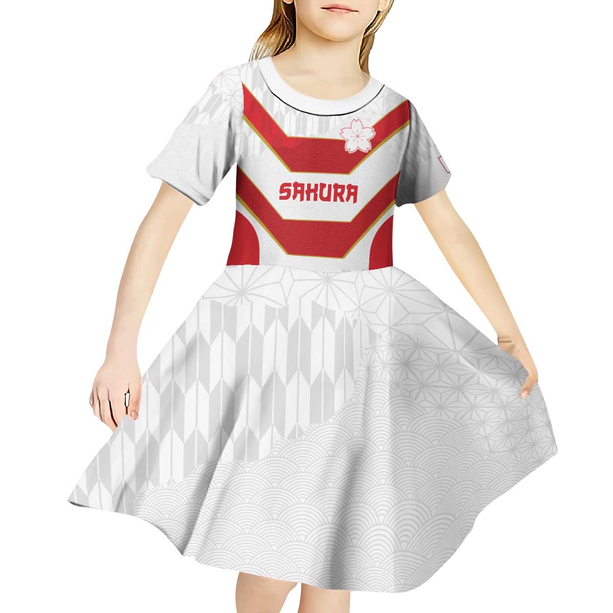 Japan Pacific Rugby 2022-23 Custom Kid Short Sleeve Dress Red Sakura Japanese Wave Pattern
