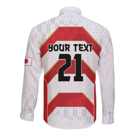 Japan Pacific Rugby 2022-23 Custom Long Sleeve Button Shirt Red Sakura Japanese Wave Pattern