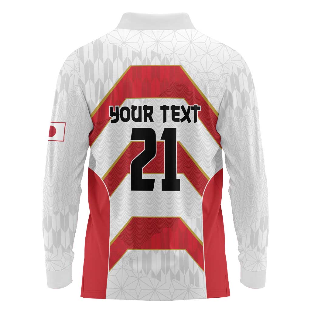 Japan Pacific Rugby 2022-23 Custom Long Sleeve Polo Shirt Red Sakura Japanese Wave Pattern