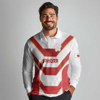 Japan Pacific Rugby 2022-23 Custom Long Sleeve Polo Shirt Red Sakura Japanese Wave Pattern