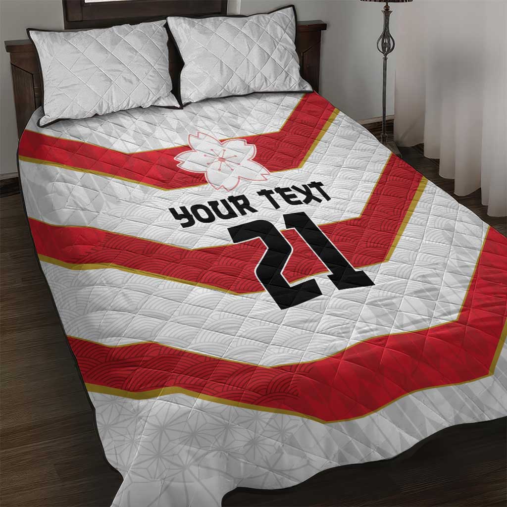 Japan Pacific Rugby 2022-23 Custom Quilt Bed Set Red Sakura Japanese Wave Pattern