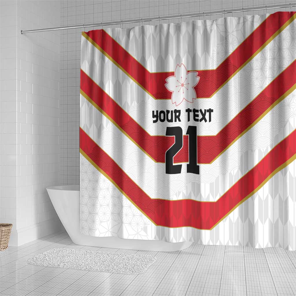 Japan Pacific Rugby 2022-23 Custom Shower Curtain Red Sakura Japanese Wave Pattern