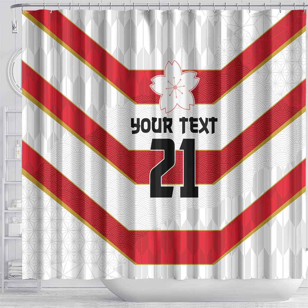 Japan Pacific Rugby 2022-23 Custom Shower Curtain Red Sakura Japanese Wave Pattern