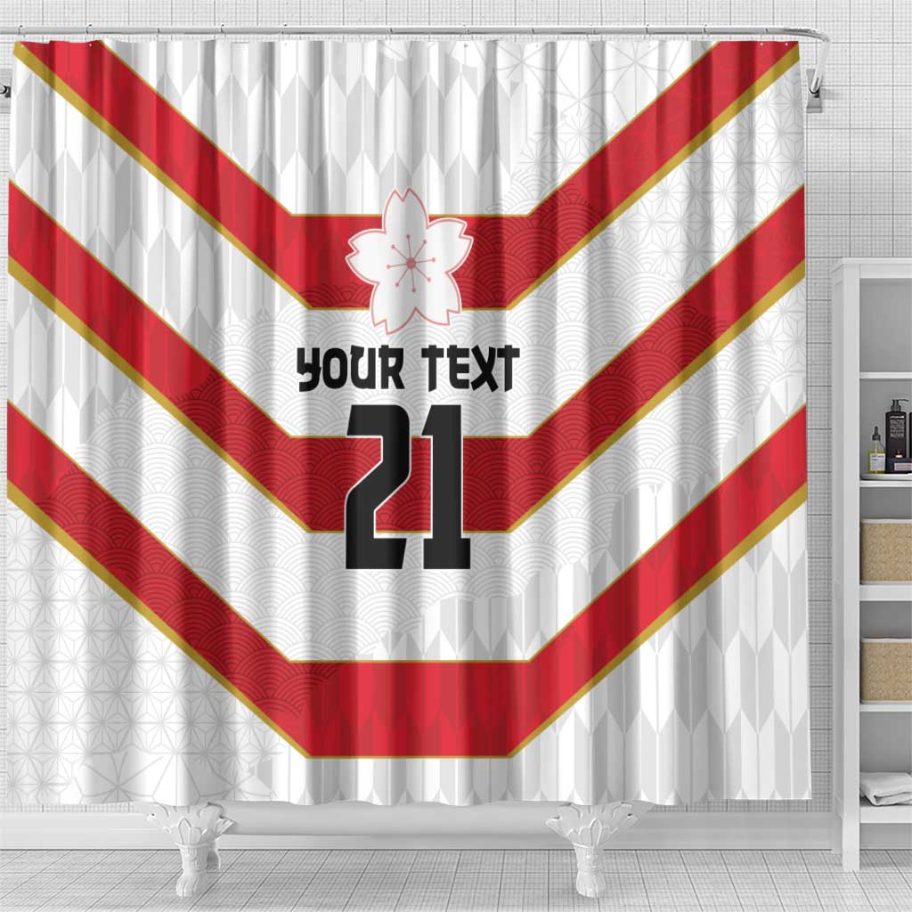 Japan Pacific Rugby 2022-23 Custom Shower Curtain Red Sakura Japanese Wave Pattern