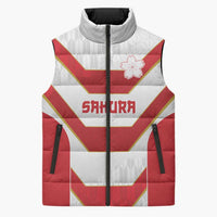 Japan Pacific Rugby 2022-23 Custom Sleeveless Puffer Jacket Red Sakura Japanese Wave Pattern - Polynesian Pride