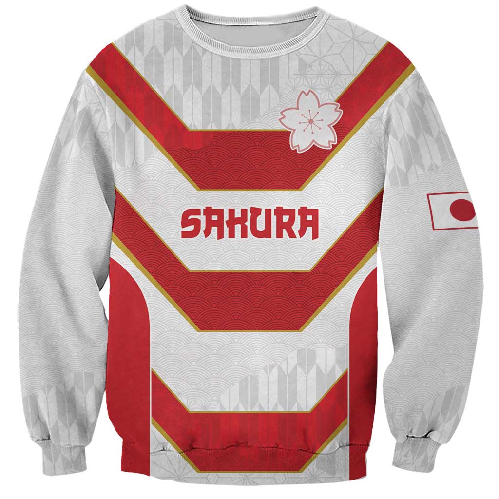 Japan Pacific Rugby 2022-23 Custom Sweatshirt Red Sakura Japanese Wave Pattern