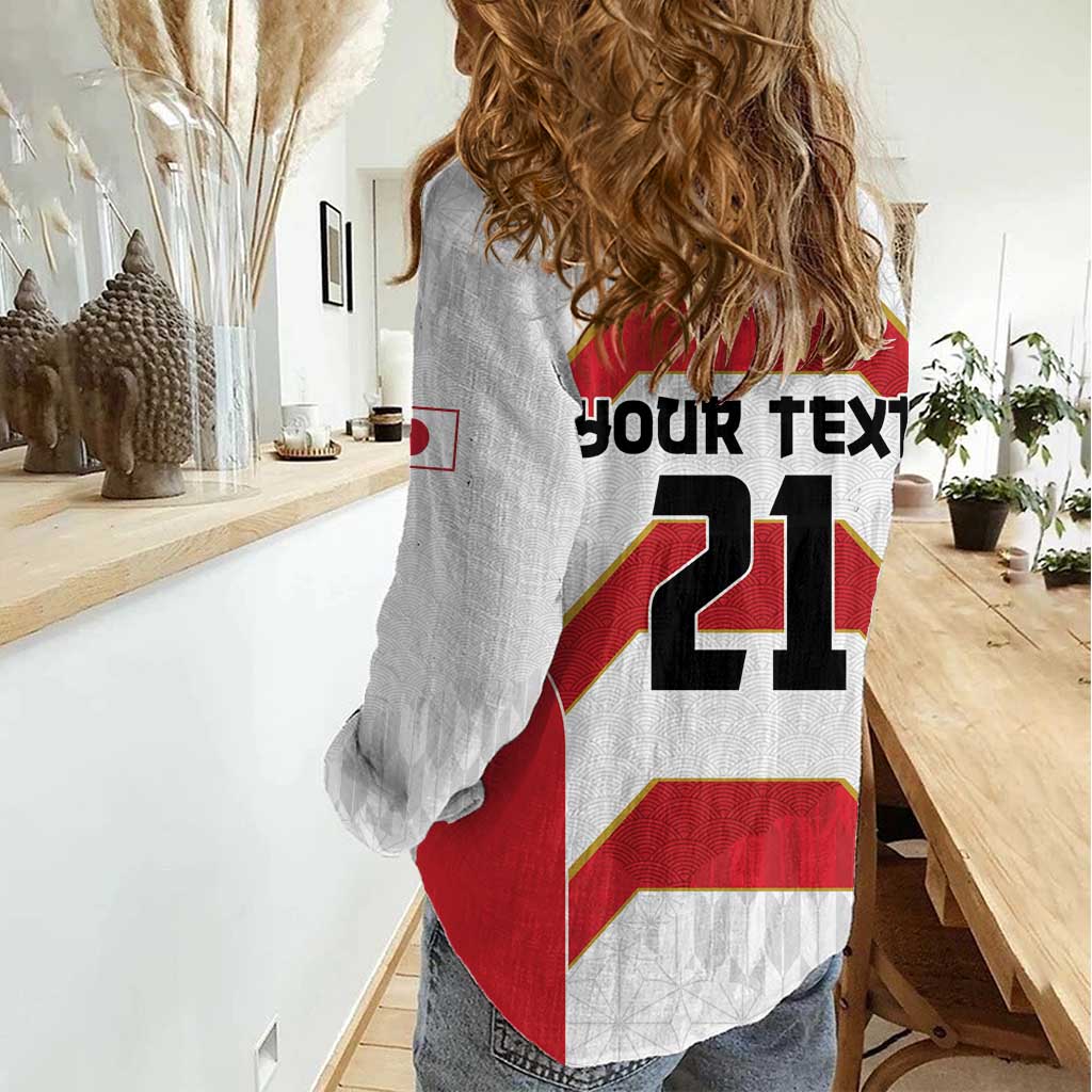 Japan Pacific Rugby 2022-23 Custom Women Casual Shirt Red Sakura Japanese Wave Pattern