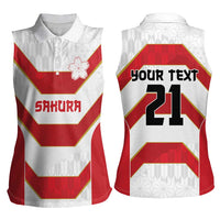 Japan Pacific Rugby 2022-23 Custom Women Sleeveless Polo Shirt Red Sakura Japanese Wave Pattern