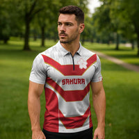 Japan Pacific Rugby 2022-23 Custom Zipper Polo Shirt Red Sakura Japanese Wave Pattern - Polynesian Pride