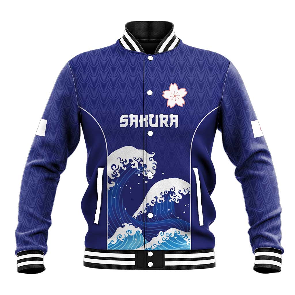 Japan Pacific Rugby Custom Baseball Jacket Go Sakura Japanese Wave Pattern