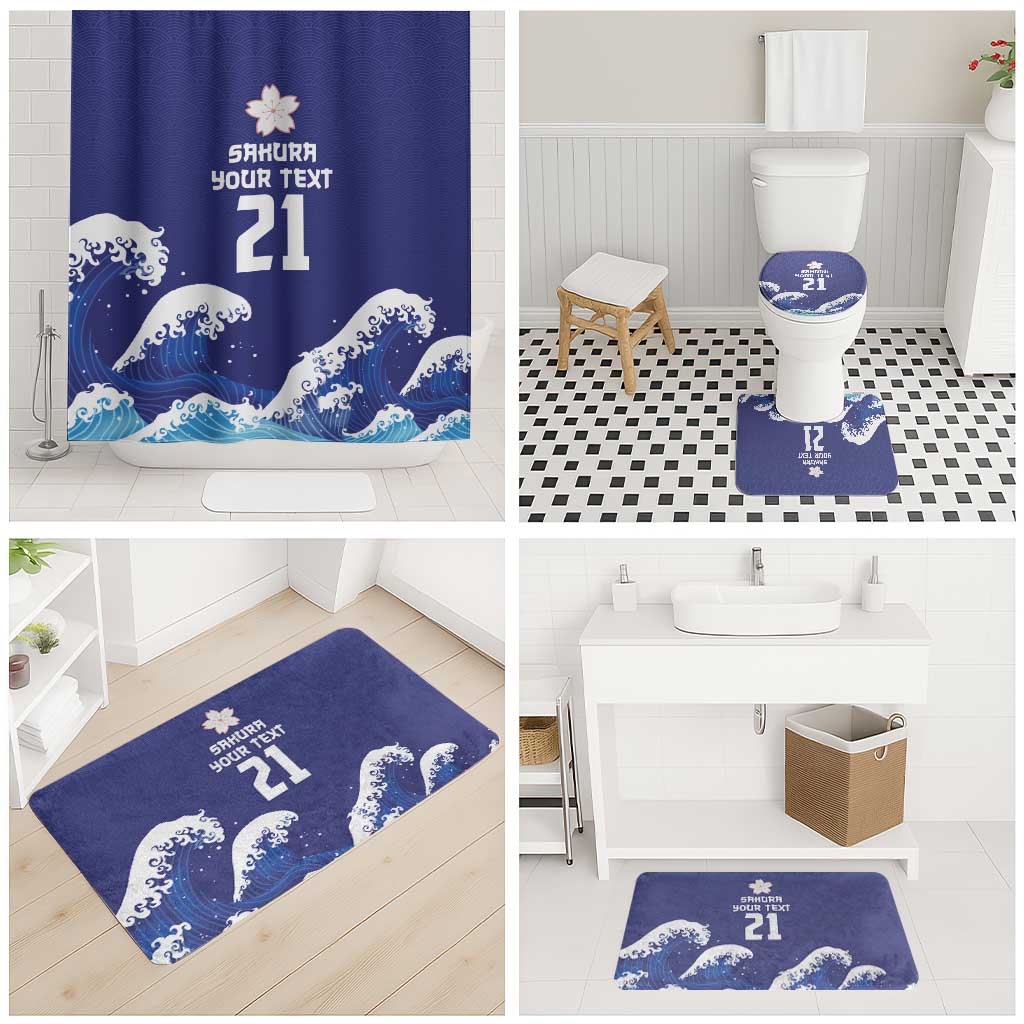 Japan Pacific Rugby Custom Bathroom Set Go Sakura Japanese Wave Pattern - Polynesian Pride