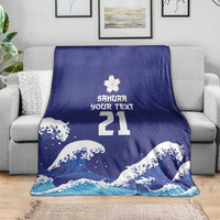 Japan Pacific Rugby Custom Blanket Go Sakura Japanese Wave Pattern