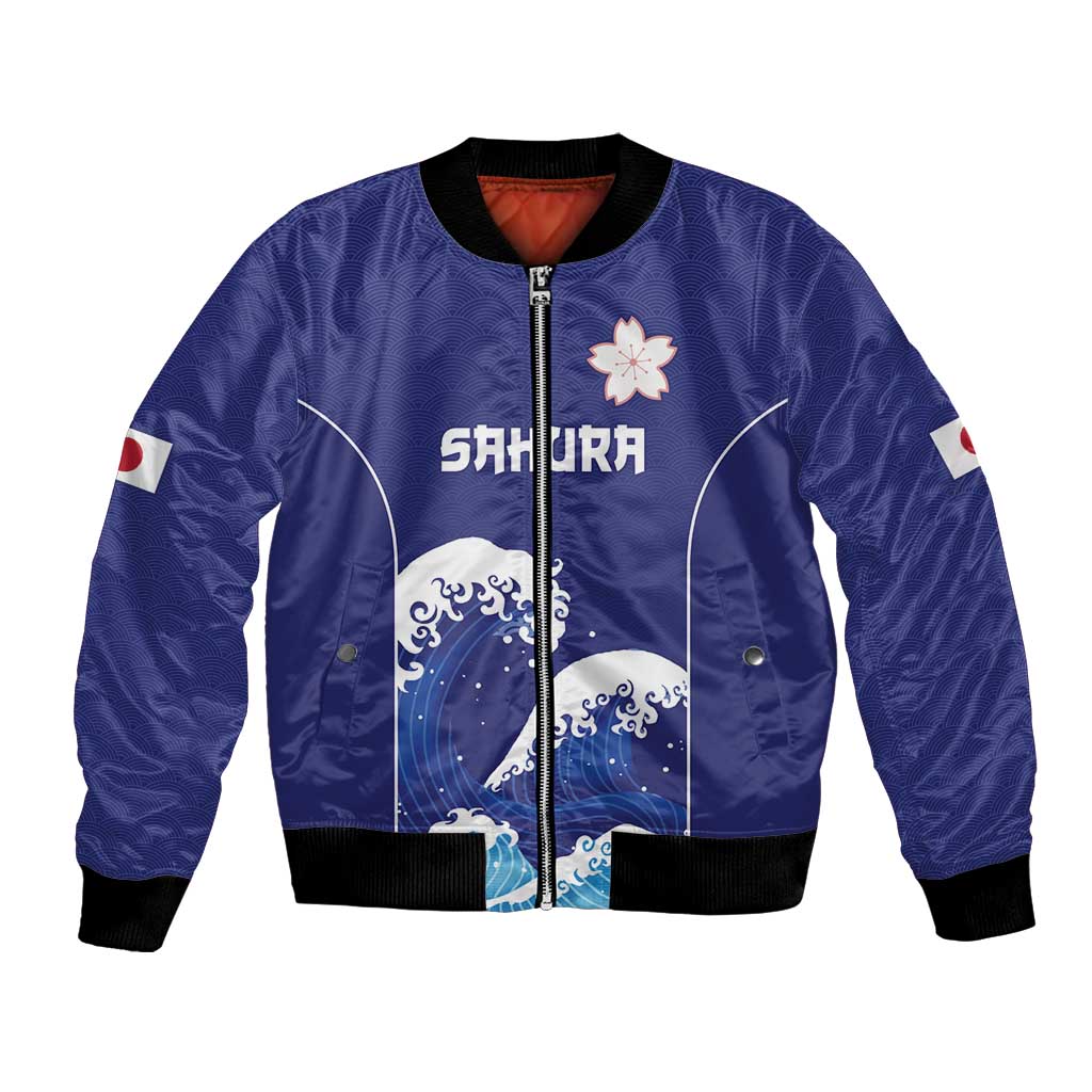 Japan Pacific Rugby Custom Bomber Jacket Go Sakura Japanese Wave Pattern