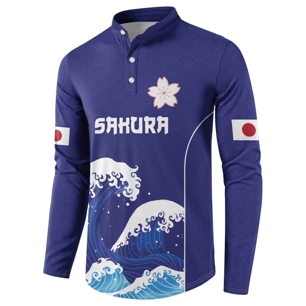 Japan Pacific Rugby Custom Button Sweatshirt Go Sakura Japanese Wave Pattern