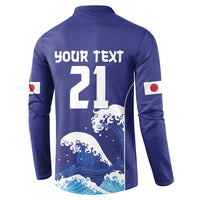 Japan Pacific Rugby Custom Button Sweatshirt Go Sakura Japanese Wave Pattern