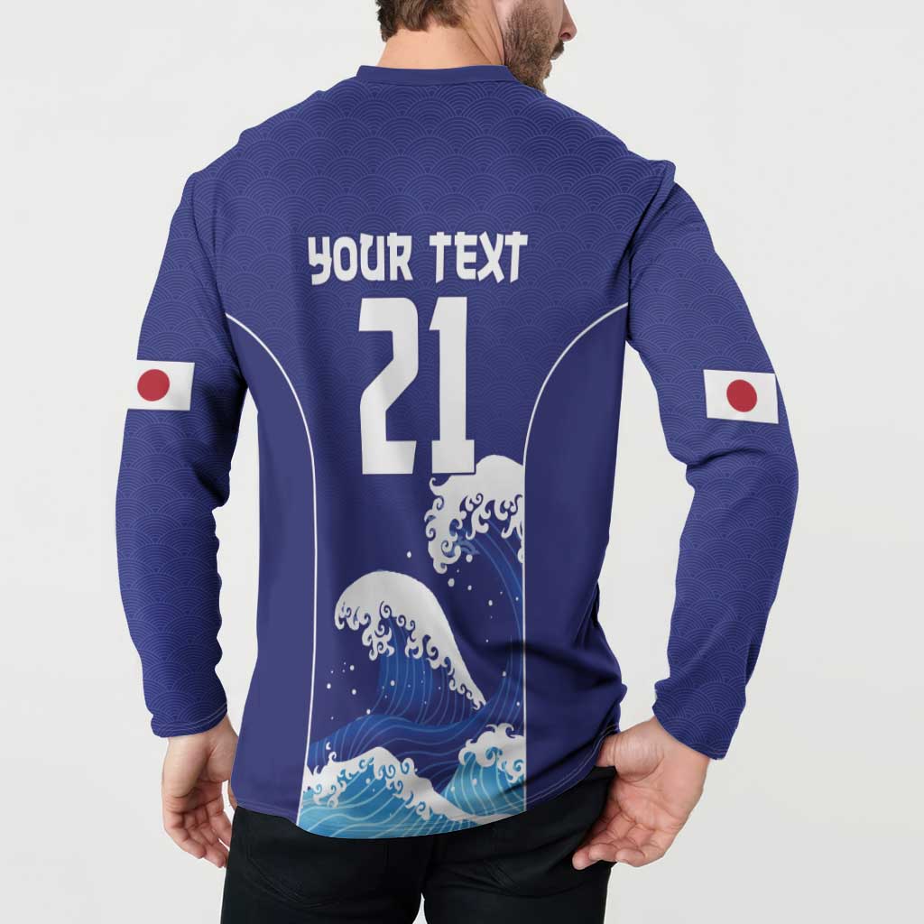 Japan Pacific Rugby Custom Button Sweatshirt Go Sakura Japanese Wave Pattern