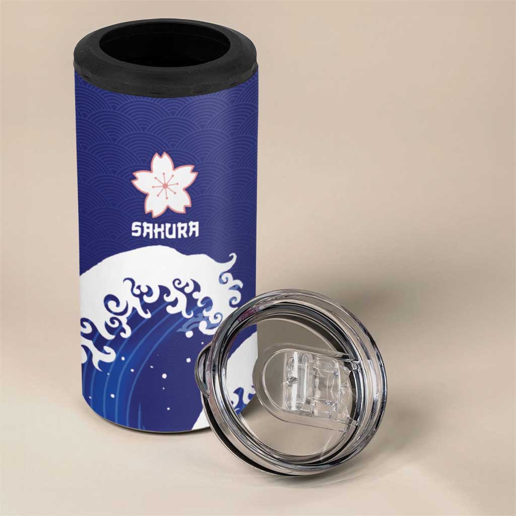 Japan Pacific Rugby Custom 4 in 1 Can Cooler Tumbler Go Sakura Japanese Wave Pattern