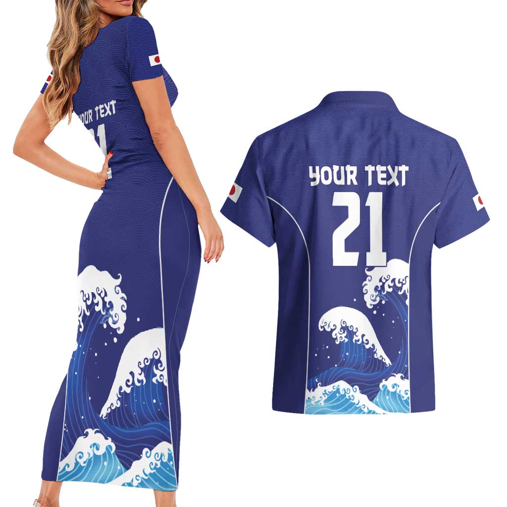 Japan Pacific Rugby Custom Couples Matching Short Sleeve Bodycon Dress and Hawaiian Shirt Go Sakura Japanese Wave Pattern