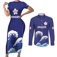 Japan Pacific Rugby Custom Couples Matching Short Sleeve Bodycon Dress and Long Sleeve Button Shirt Go Sakura Japanese Wave Pattern
