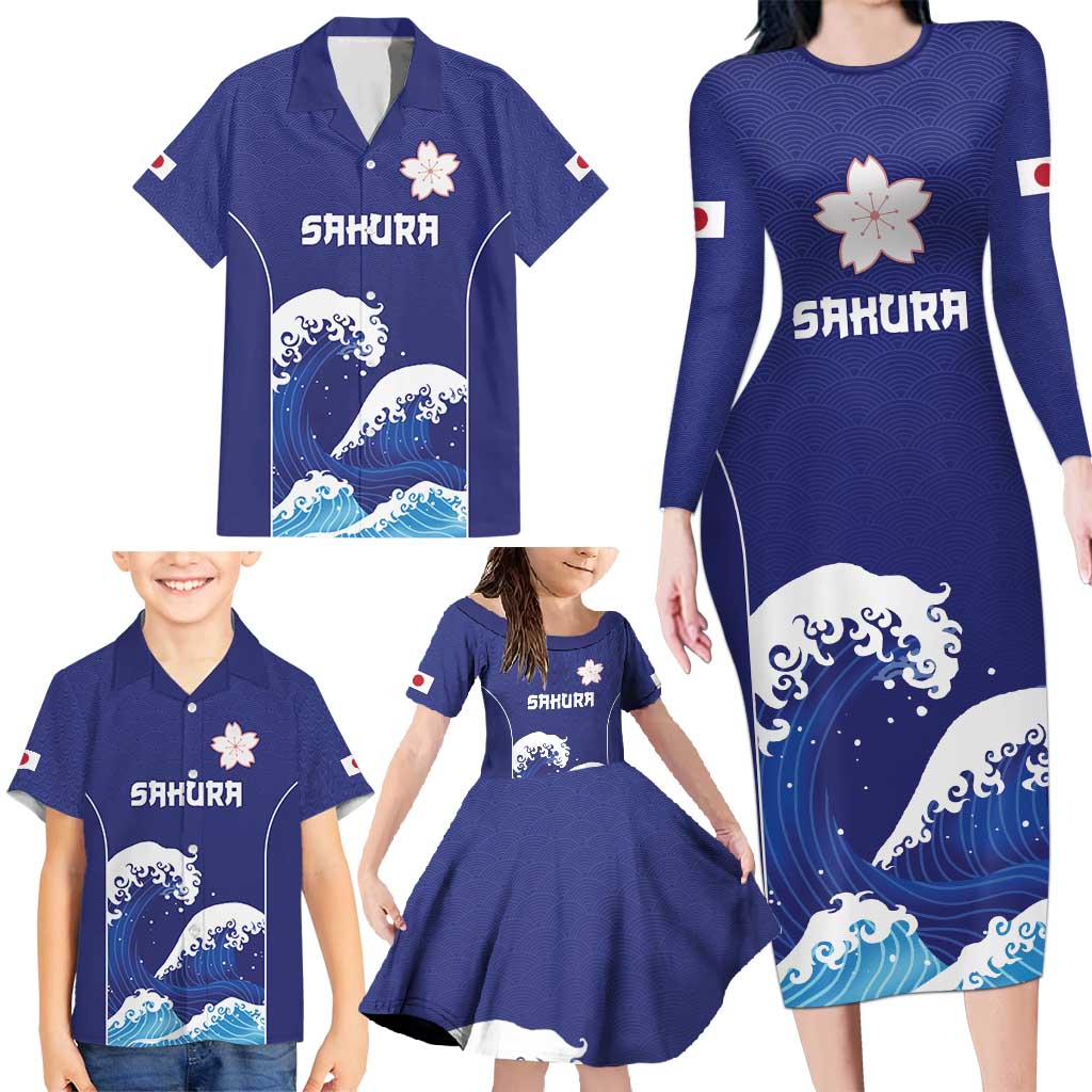 Japan Pacific Rugby Custom Family Matching Long Sleeve Bodycon Dress and Hawaiian Shirt Go Sakura Japanese Wave Pattern