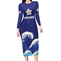Japan Pacific Rugby Custom Family Matching Long Sleeve Bodycon Dress and Hawaiian Shirt Go Sakura Japanese Wave Pattern