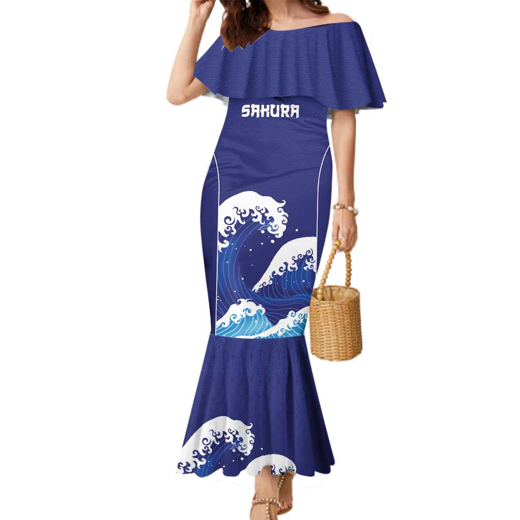 Japan Pacific Rugby Custom Family Matching Mermaid Dress and Hawaiian Shirt Go Sakura Japanese Wave Pattern