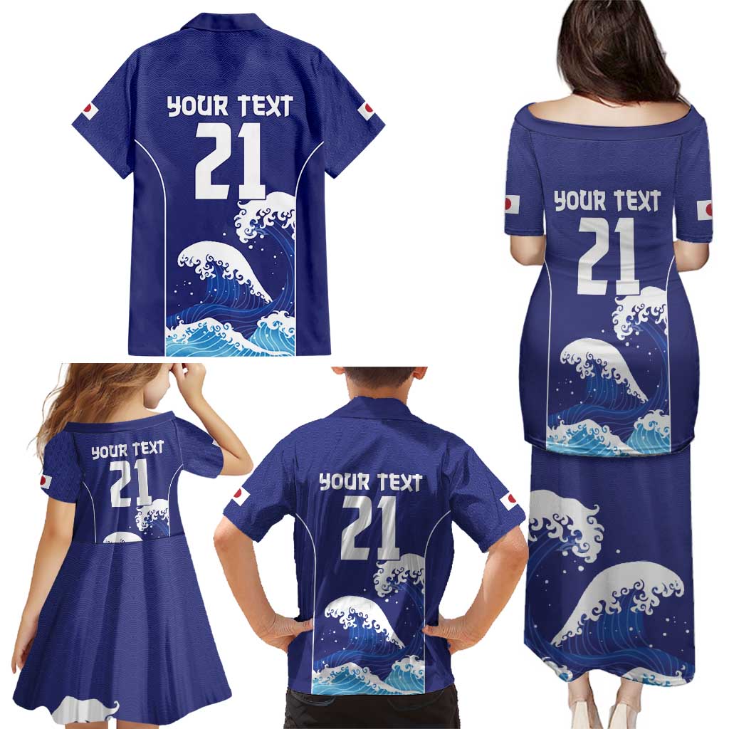Japan Pacific Rugby Custom Family Matching Puletasi and Hawaiian Shirt Go Sakura Japanese Wave Pattern