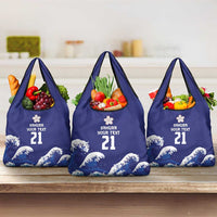 Japan Pacific Rugby Custom Grocery Bag Go Sakura Japanese Wave Pattern
