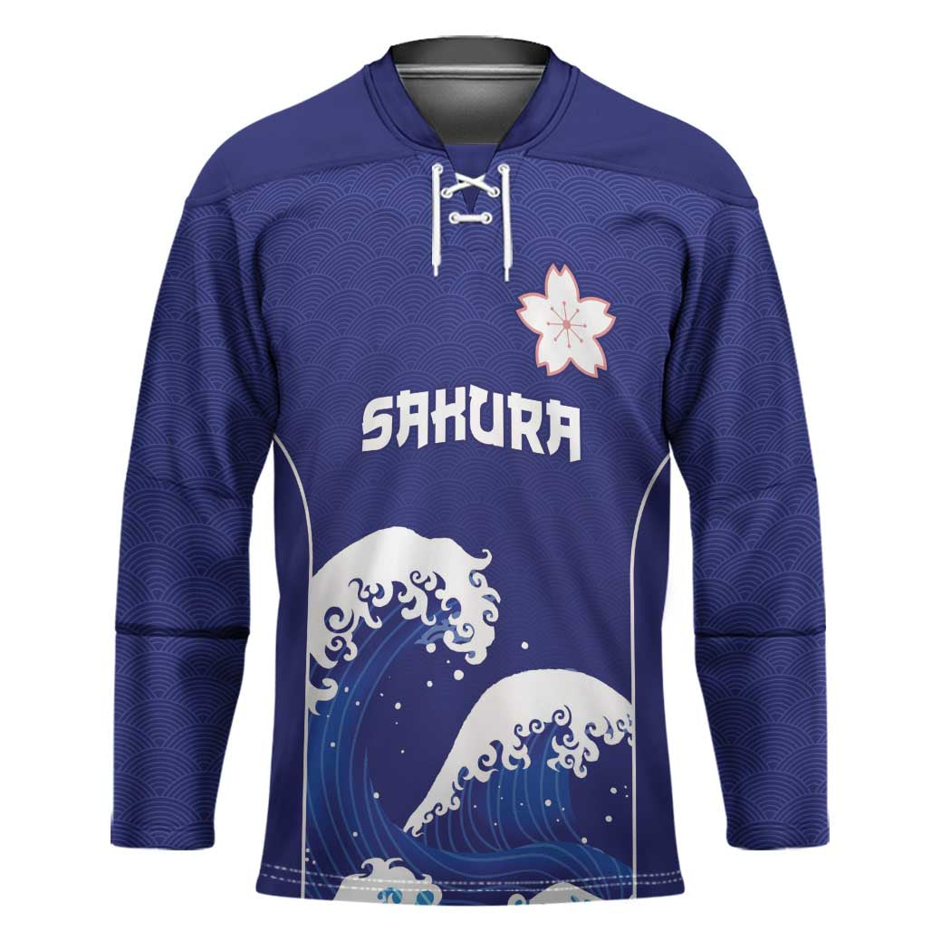 Japan Pacific Rugby Custom Hockey Jersey Go Sakura Japanese Wave Pattern - Polynesian Pride