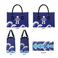 Japan Pacific Rugby Custom Leather Bag Go Sakura Japanese Wave Pattern - Polynesian Pride