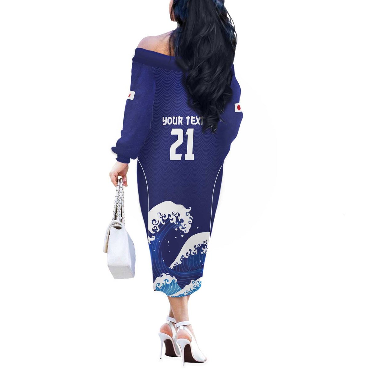 Japan Pacific Rugby Custom Off The Shoulder Long Sleeve Dress Go Sakura Japanese Wave Pattern
