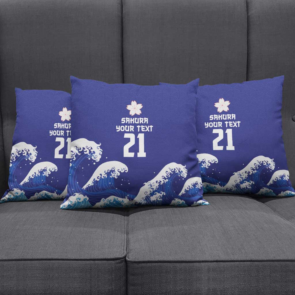 Japan Pacific Rugby Custom Pillow Cover Go Sakura Japanese Wave Pattern - Polynesian Pride