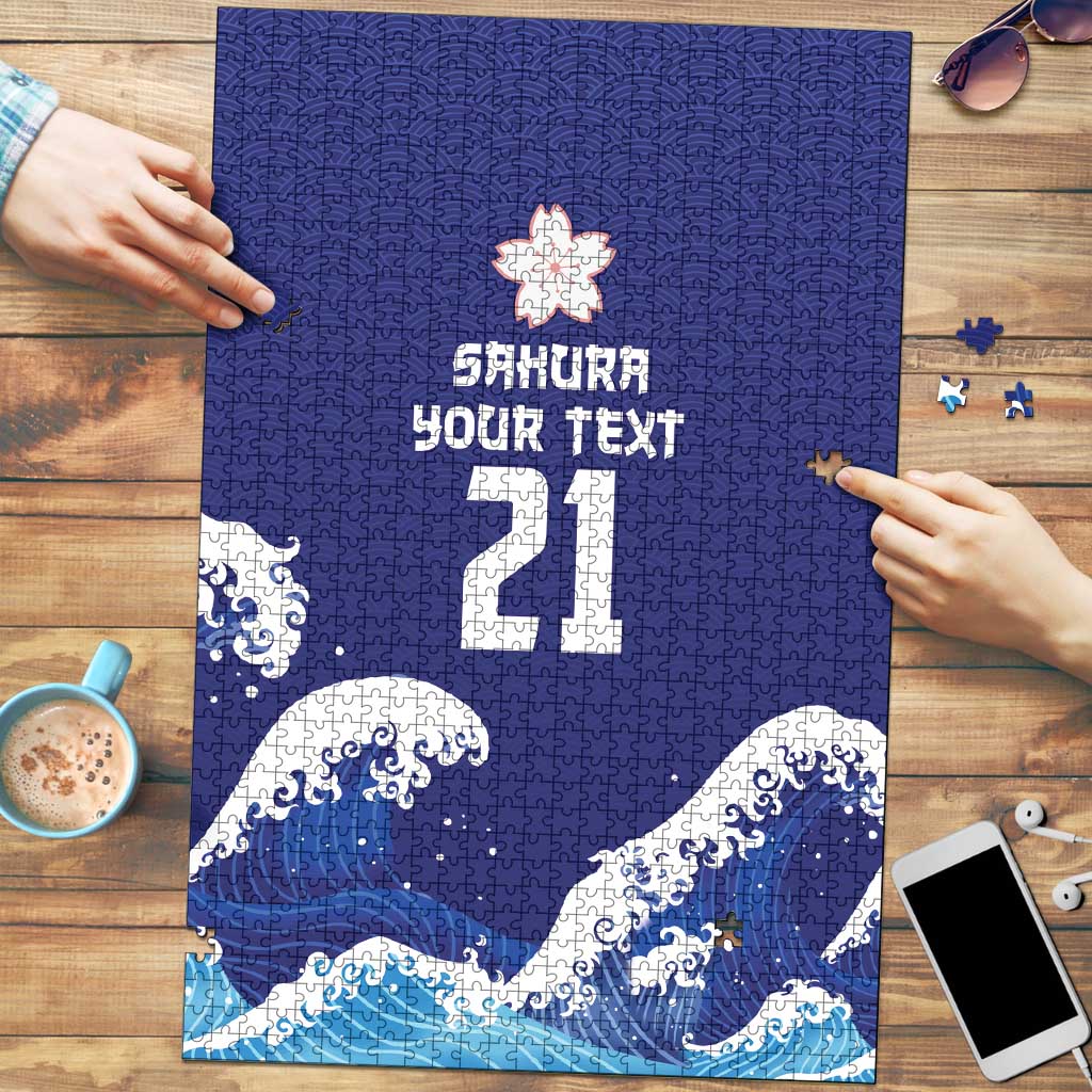 Japan Pacific Rugby Custom Puzzle Go Sakura Japanese Wave Pattern - Polynesian Pride