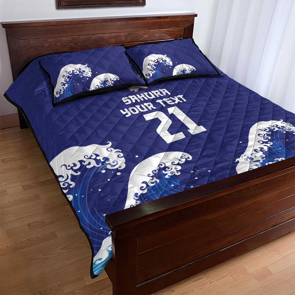Japan Pacific Rugby Custom Quilt Bed Set Go Sakura Japanese Wave Pattern