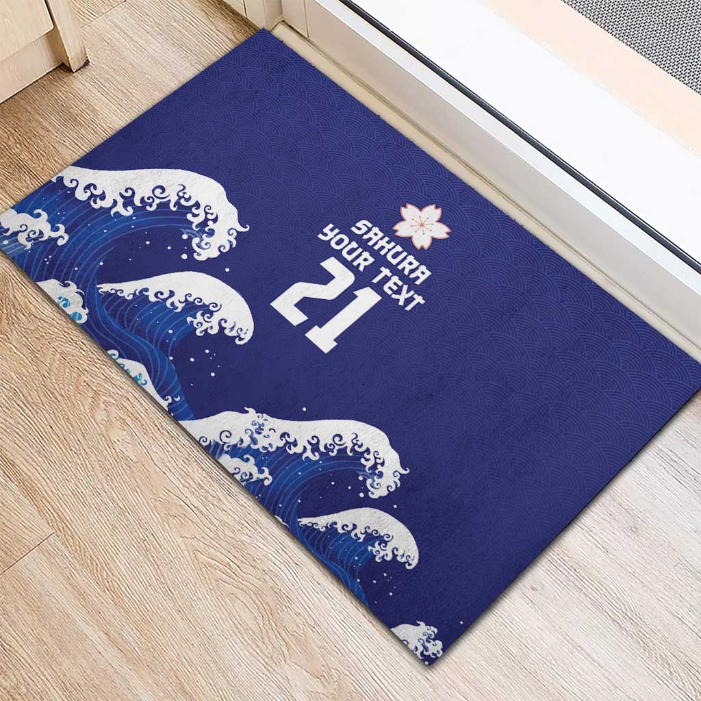 Japan Pacific Rugby Custom Rubber Doormat Go Sakura Japanese Wave Pattern