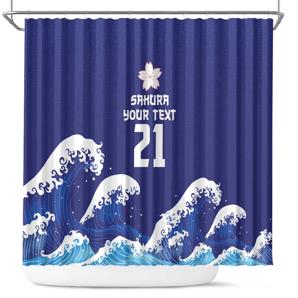 Japan Pacific Rugby Custom Shower Curtain Go Sakura Japanese Wave Pattern