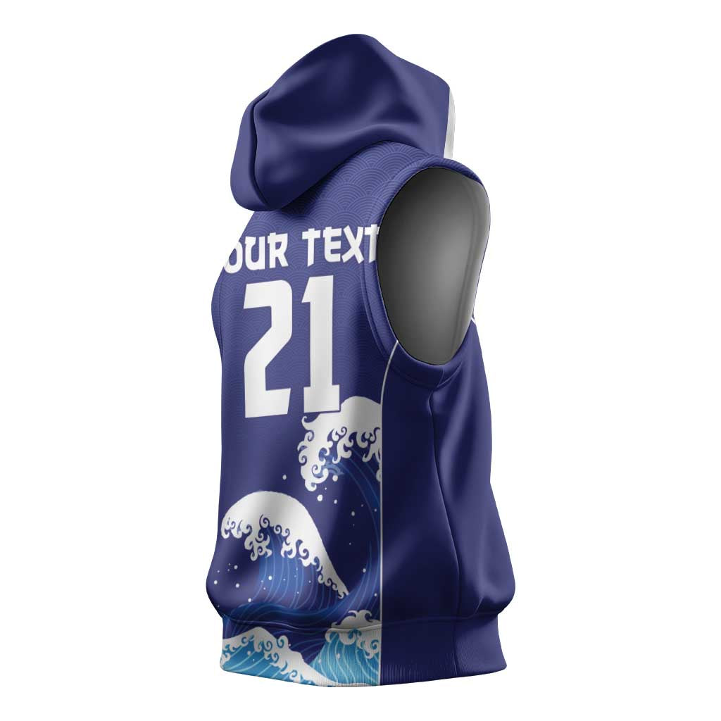 Japan Pacific Rugby Custom Sleeveless Hoodie Go Sakura Japanese Wave Pattern - Polynesian Pride