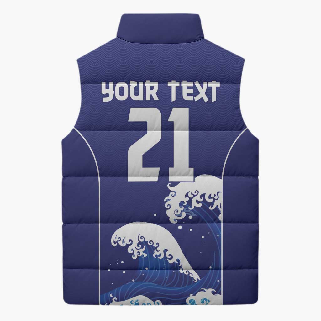 Japan Pacific Rugby Custom Sleeveless Puffer Jacket Go Sakura Japanese Wave Pattern - Polynesian Pride