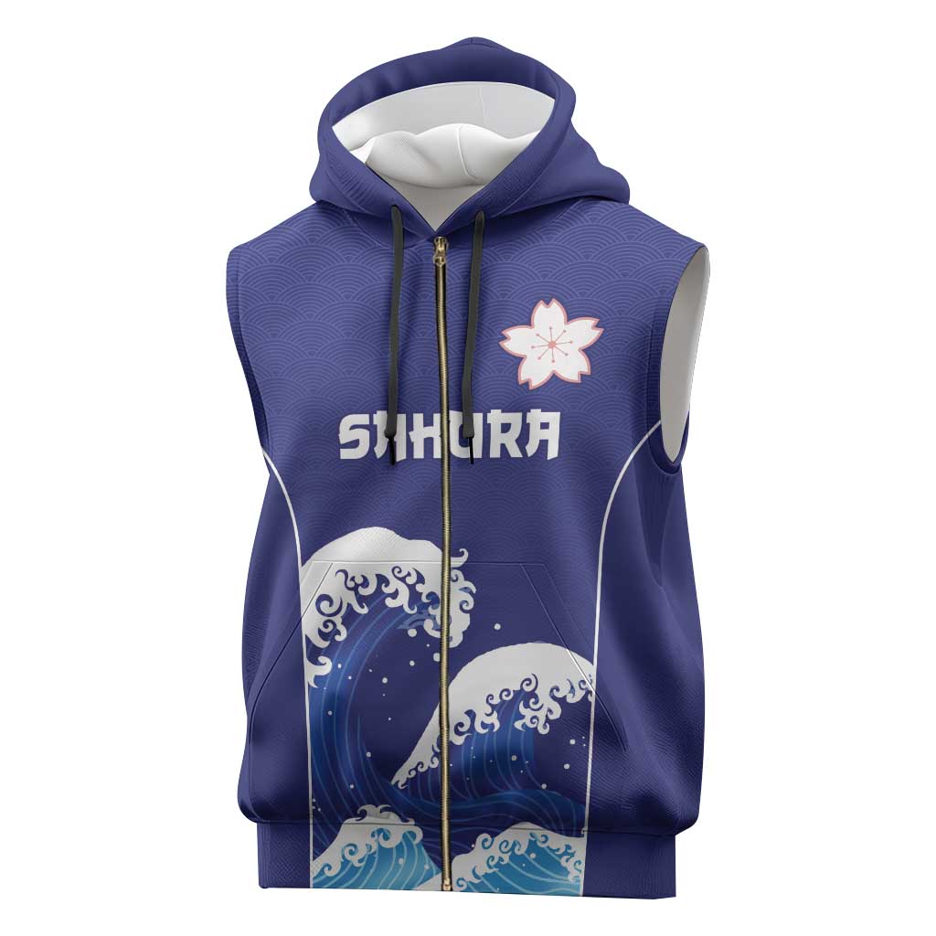 Japan Pacific Rugby Custom Sleeveless Zip Hoodie Go Sakura Japanese Wave Pattern - Polynesian Pride