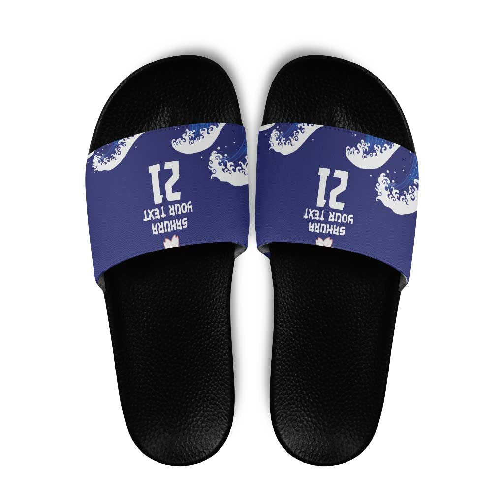 Japan Pacific Rugby Custom Slide Sandals Go Sakura Japanese Wave Pattern - Polynesian Pride