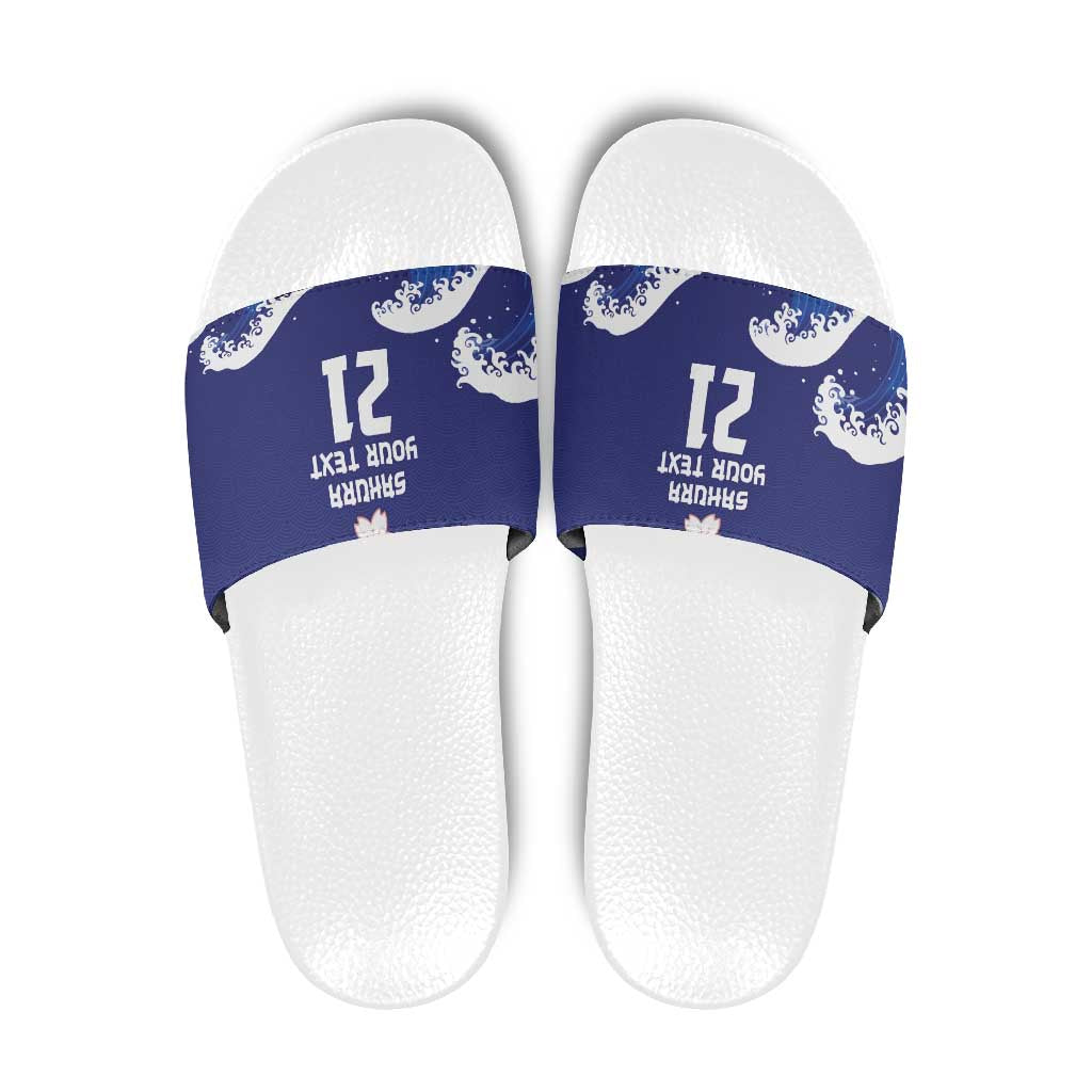 Japan Pacific Rugby Custom Slide Sandals Go Sakura Japanese Wave Pattern - Polynesian Pride